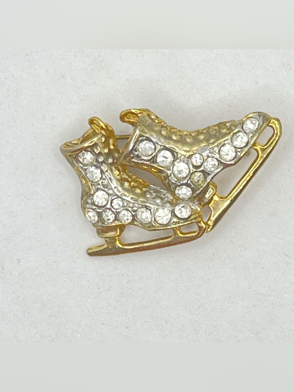 Gold-tone Rhinestone Ice Skate Brooch - Women Jewelry